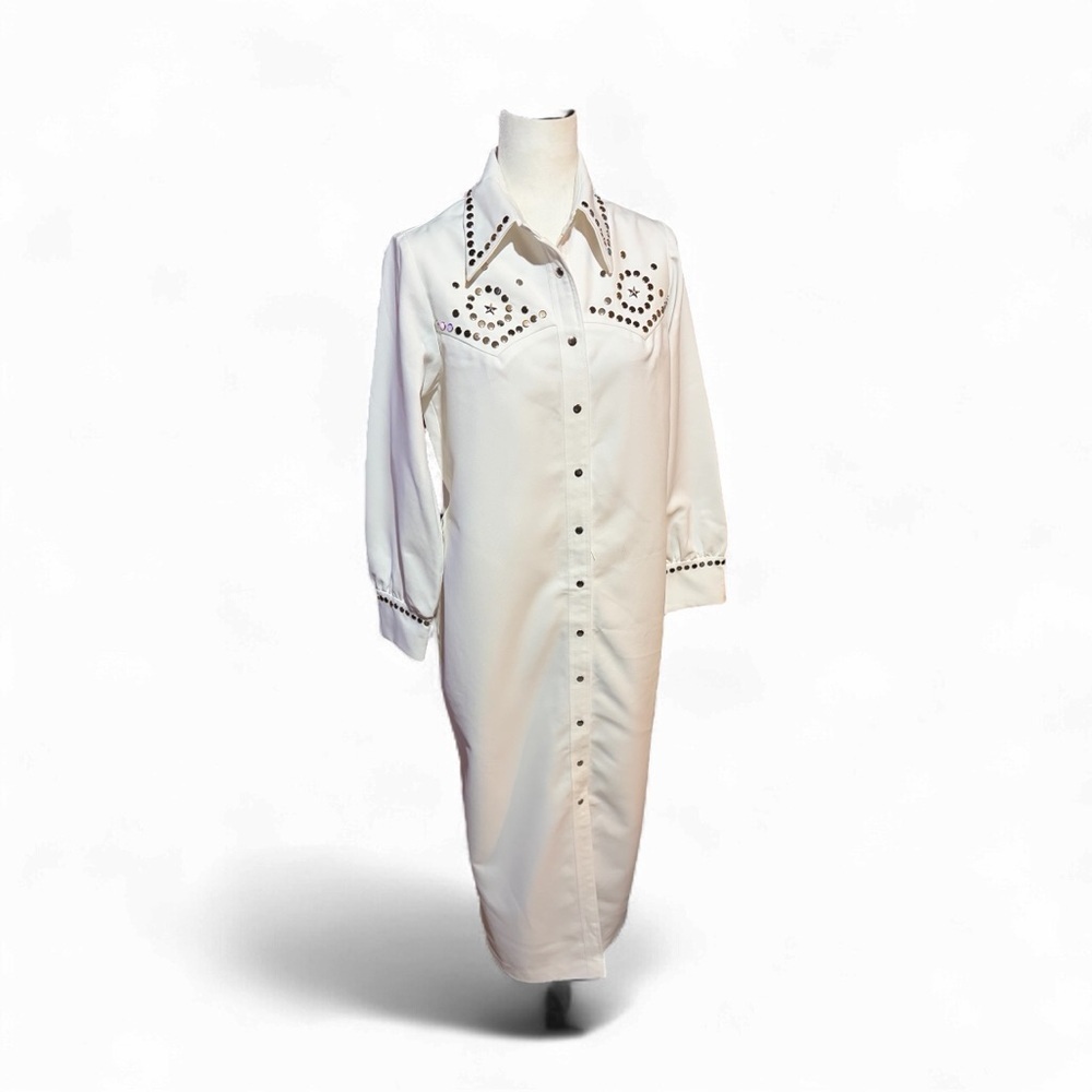 Vintage Sir James Maxi White Western-Style Button-Up Dress -Size 14/Large - Picture 2 of 16